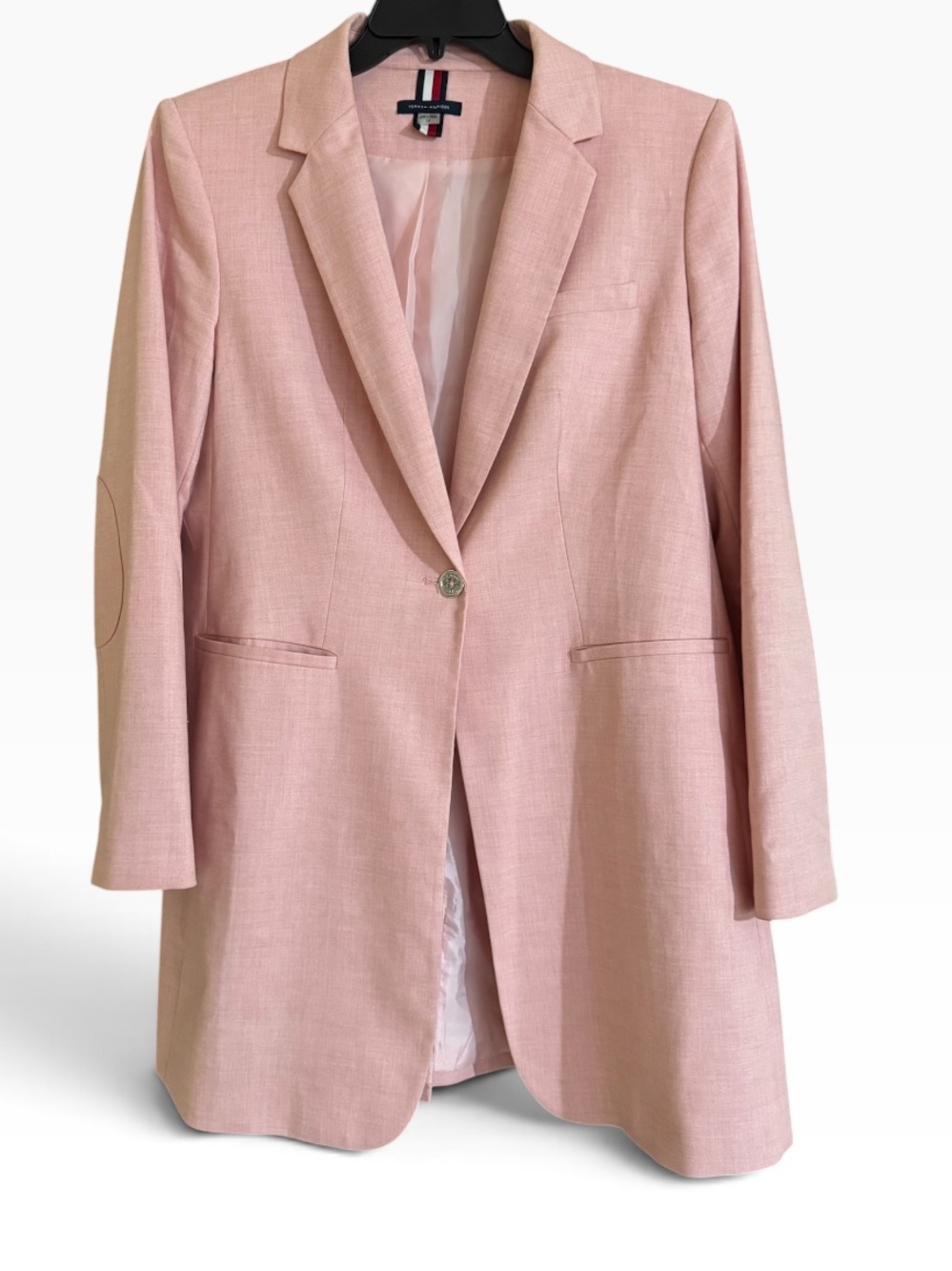 Tommy Hilfiger light pink longline elbow-patch Preppy Soft Girl plus size blazer
